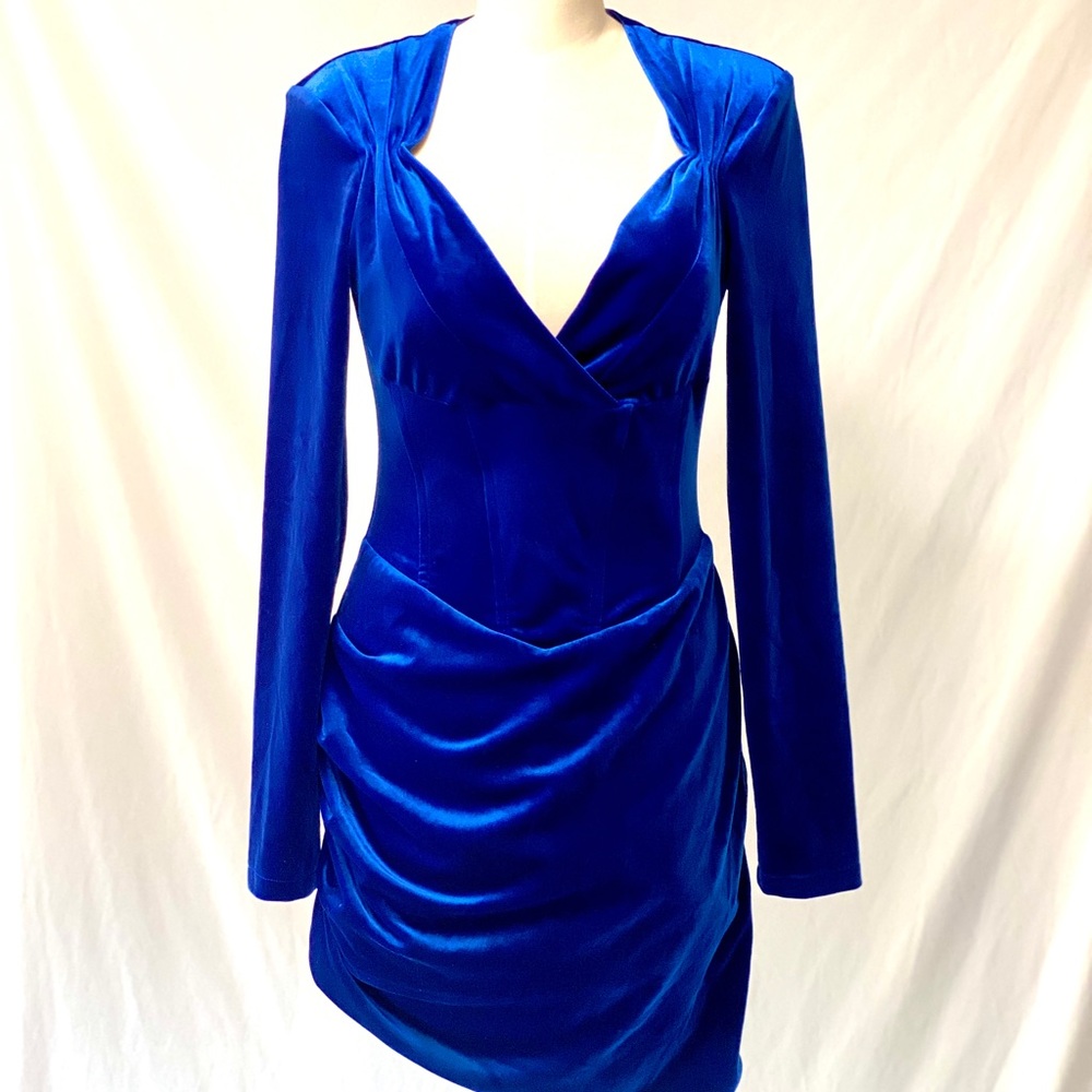 MISS CIRCLE‎ of New York Royal Blur Stretch Velvet Bodycon Dress